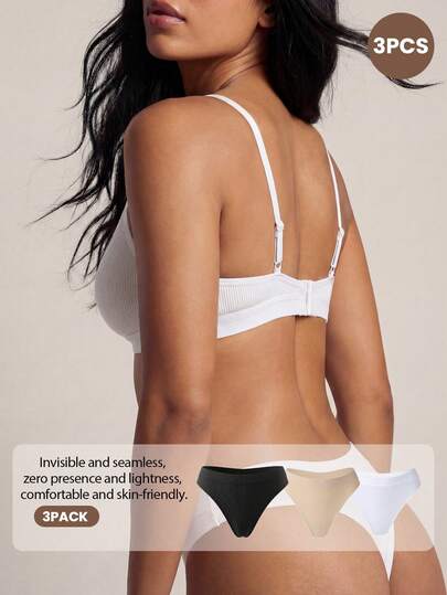 Barelissa 3pcs Women Seamless Black Beige White Minimalist Comfortable Tummy Control Waist Lifting Thong Panties Summer