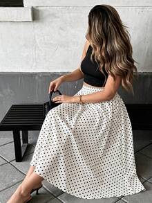 Modelyn Elegant Casual Printed Drawstring Waist Loose A-Line Plus Size Women Polka Dot Skirt, Spring/Summer - Multicolor - View 3