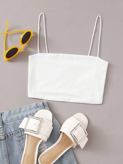 SHEIN EZwear Áo hai dây màu trơn trắng Sexy