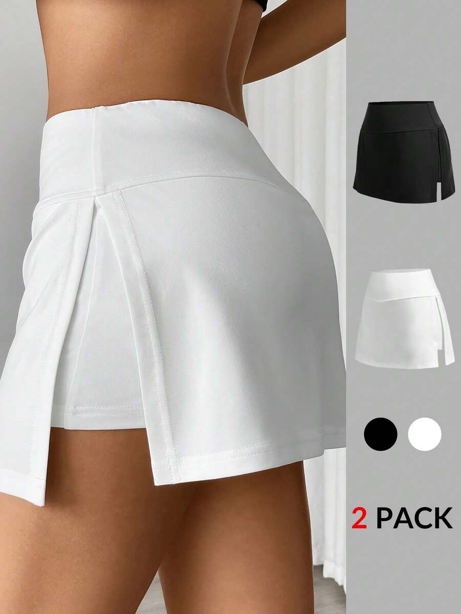 SHEIN EZwear Bộ 2 chiếc váy ngắn dệt kim đen trắng kiểu dáng thường ngày - Nhiều màu - Xem 1