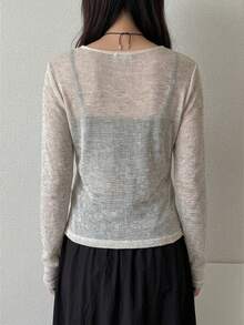 FRIFUL Blusa casual versátil de unicolor con botones delanteros para mujer - Albaricoque - Ver 2