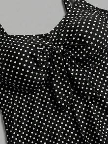 Sweetra CURVE Summer Beach Plus Size Polka Dot Knot Front Swim Dress Vacation Black - Black - View 5
