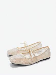 Eladyva Women's White Ballet Flats With Bow Decor, Flower Embroidery, Breathable Mesh Vamp, Square Toe, Suitable For Wide Or Plump Feet, Summer Mary Jane Shoes - White - View 8
