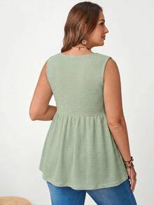 EMERY ROSE Plus Size Women Solid Color Round Neck Ruffle Hem Casual Tank Top - Green - View 2