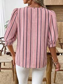 EMERY ROSE Women's Casual Commuter Printed Lantern Sleeve Shirt,Summer Top - Multicolor - View 2