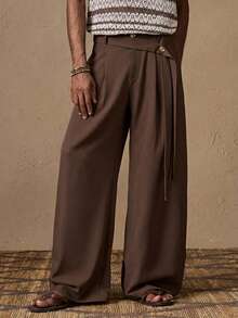 AKNOTIC Business Casual 男士休閒寬鬆鬆緊腰桶腿長褲，純色，秋季度假日常穿著派對，情侶搭配男士禮物父親節，足球 - 咖啡棕 - 查看 6