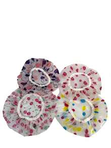 4PCS Floral Print Waterproof Shower Cap, Elastic Reusable Bathing Hair Cap For Bathroom Home Bathroom Decor Fall Decor Back To School - multicolor - View 9
