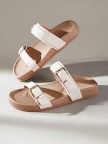 Solecia Double Metal Buckle Thick Bottom Sandals, Soft Bottom, Daily Street Versatile Drag Summer - Avocado apricot - View 6