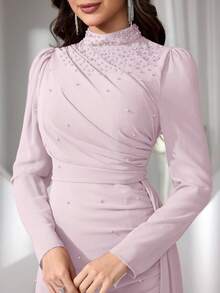 Coutiva 女士立领仿珍珠长款晚礼服 - 淺粉色 - 查看 6