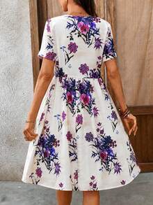 EMERY ROSE Women's Floral Print V-Neck Casual Boho Short Sleeve Mini Dress, Summer,Dresses For Women Summer Vacation White Flower - Multicolor - View 2