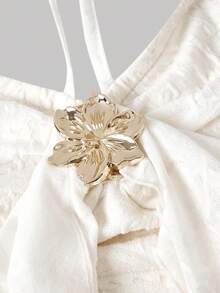 SHEIN MOD Women's Elegant Metal Decor Ruffle Backless Halter Top, Summer,Summer Top - Apricot - View 3
