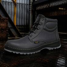 Genuine Leather Pleg Working Boot With Steel Helmet - Negro con gris - View 5