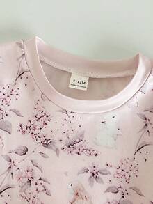 SHEIN 2件套女婴可爱兔子印花短袖上衣和裤子休闲舒适睡衣套装 - 淡紫色 - 查看 3