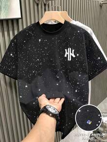 Manfinity Homme 男士银箔字母印花休闲短袖T恤 - 黑色 - 查看 2
