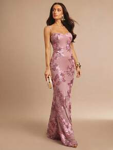 Fitted Strappy Dress With 3D Floral Print - Clear - View 4