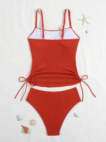 Swim Chiccia Mature Sexy Striped Special Fabric Long Pants Swimwear Top And High-Waisted Bikini Bottom 2 Pieces Set - Coffee Brown - View 7