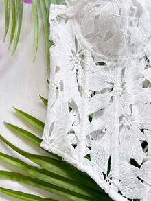 Soleia 女款春夏浪漫度假風雛菊刺繡紋理印花3D花卉裝飾抹胸上衣，適合休閒約會、情人節、下午茶、海灘、郵輪度假、公路旅行、城市度假、音樂節派對，波希米亞嬉皮西式日常通勤 - 白色 - 查看 4