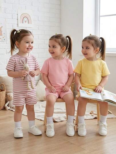 Cozy Pixies Bộ 3 món đồ dệt kim mềm mại mùa hè cho bé gái, màu hồng, màu mơ, màu tím, thời trang thường ngày, thích hợp cho kỳ nghỉ, cắm trại, chụp ảnh, anh chị em và bố mẹ mặc cùng nhau.