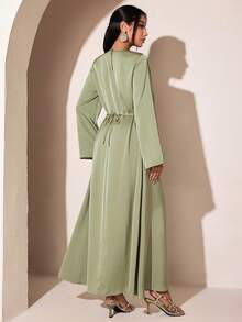 Veilorie Women's Solid Color Round Neck Long Sleeve Elegant Dress - Green - View 8