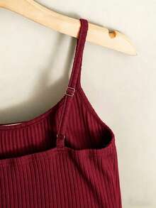 de mujer de unicolor, camiseta sin mangas, capa base casual, adecuado para salidas, vacaciones, playa, uso diario - Burdeos - Ver 5