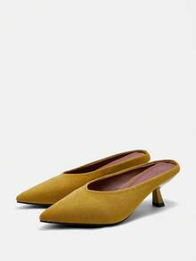Bholvia Giày sandal bít mũi kiểu Pháp màu vàng cho nữ, sandal cao gót nhọn màu vàng, hở gót, kiểu dáng thanh lịch, thích hợp cho mùa hè. - Màu vàng - Xem 7