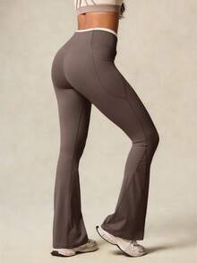 OutZeal Pantalones de mujer para exteriores, gimnasio, yoga, senderismo, de secado rápido y transpirables, con cintura cruzada y piernas acampanadas, leggings deportivos para primavera y verano - Marrón - Ver 7