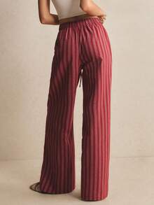Poéselle Women's Casual Striped Drawstring Waist Straight Leg Pants - Burgundy - View 4