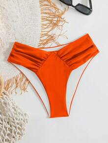 Swim Basics Women's Sexy V-Neck Solid Color Bikini Bottom - Orange - View 4