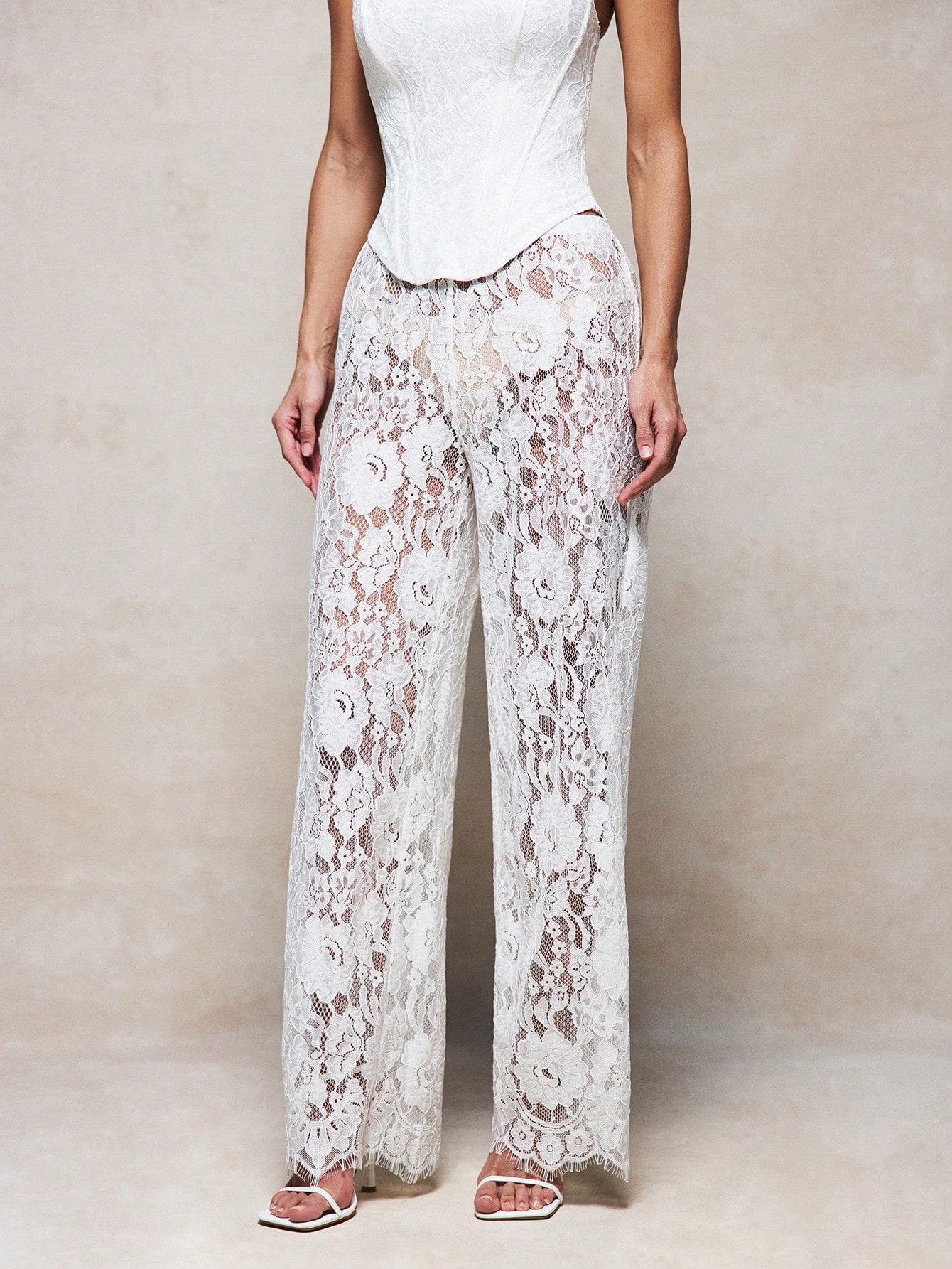 White Lace Wide Leg Palazzo Pants