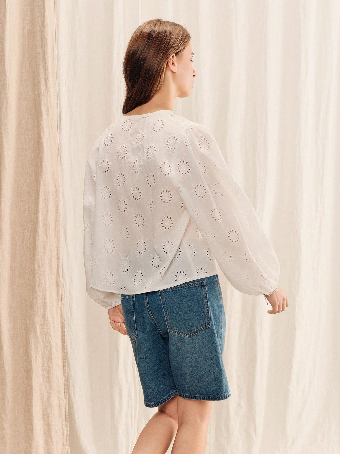 White Oversized V Neck Broidery Anglaise Blouse With Batwing Sleeves Boho Spring Summer Holiday Top Cotton Casual Top White Cotton Top Cute Summer Top Flower Embroidered Top