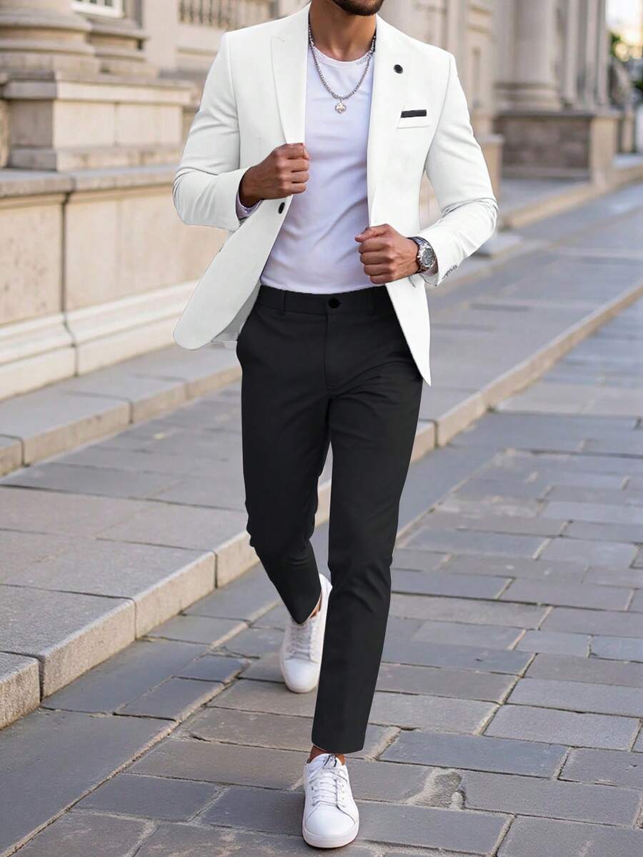 Manfinity Mode Men's Business Formal Peak Lapel Suit Jacket And Trousers Set, Suitable For Work, Commute, Wedding, Party, Ceremony - Multicolor - View 1