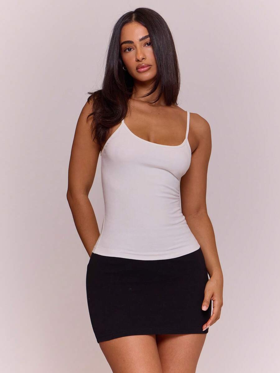 MUSERA ESSENTIALS Áo tank top dáng dài, hai dây, ôm sát, cổ tròn, chất liệu pha cotton, thích hợp cho mùa xuân hè, đi nghỉ mát, mặc hàng ngày, dễ thương, đơn giản, thiết yếu. - trắng - Xem 1