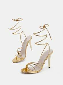 Glitzique Spring/Summer New Fashion White Lace-Up High Heel Sandals For Women - Gold - View 6