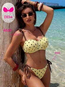 Voyashape Set bikini da donna sexy con ferretto, push-up, con imbottitura, spalline, nodo laterale in vita, adatto per primavera/estate - Giallo - Visualizzare 5