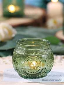 Cirelle 6pcs Embossed Glass Votive Candle Holders, Retro Round Glass Tealight Cup For Votive Candles, Decorative Glass Candle Jar For Dining Table, Spa, Wedding Centerpiece & Holiday Decor - multicolor - View 10