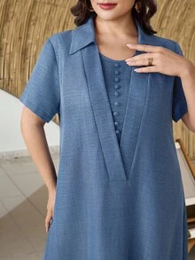 Al Najma Gaun Pesta Kasual Wanita Ukuran Besar Warna Polos Gaya Arab - Biru - View 7