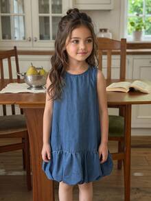 DAZY Đầm denim không tay cho bé gái, đầm chống nắng cho phụ nữ - Màu xanh lam - Xem 7