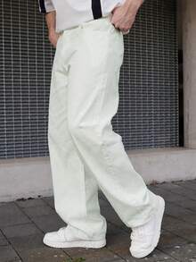 LEOGASHI LEOGASHI 1pc Infinite Jeans Men's Casual Straight Leg Jeans, High-Quality Streetwear Comfortable Pants (Belt And Accessories Not Included) - White - View 5