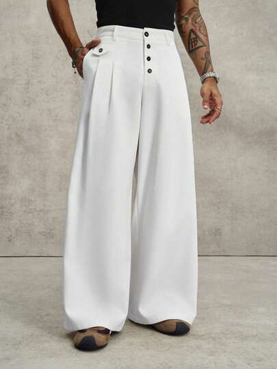 PAVTROS Men's White Loose Casual Pants, Straight Leg Trousers, Versatile White Baggy Pants White Dress Pants White Wide Leg Pants Oversized Pants Loose Pants