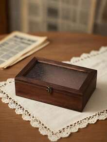 1pc Vintage Handmade Wooden Jewelry Box - With Embossed Metal Lid, Retro Brown Wooden Storage Box With Clasp, Nordic Style Desktop Organizer Box For Storing Jewelry, Small Accessories, Cosmetics - Wood Color - View 14