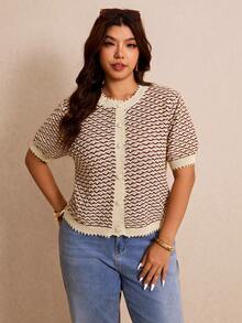 Elaquor Plus Size Women Patchwork Color Single-Breasted Casual Versatile Daily Wear Cardigan Casual Vacation Cardigan Casual Going Out Cardigan For Women - Multicolor - View 3