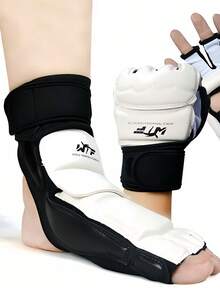 2PCS Breathable Shock Absorption Taekwondo Hand Gloves And Foot Guards For Training Competition Fighting Protective Gear - Black and White - View 5