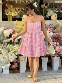 GalTyme Plus Size Spaghetti Strap Backless Summer Dress - Hot Pink - View 4