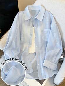 SHEIN Franclia Women's Casual Embroidered Jacquard Drop Shoulder Loose Blouse, Lightweight Relaxed Fit Spring/Summer New Style - Blue - View 1