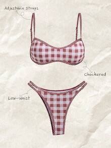 Swim Mod Plaid Sweetheart Neck Bikini, High Waist Bottom 2 Pieces Swimwear - Multicolor - View 3