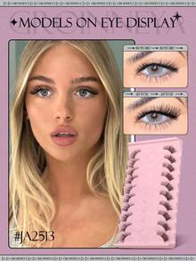 10 pares de cílios postiços 3D Mink Soft Cat Eye, curtos e naturais, com base transparente, para maquiagem diária, com efeito leve e natural, ideais para trabalho, escritório e viagens. - Preto - Ver 2