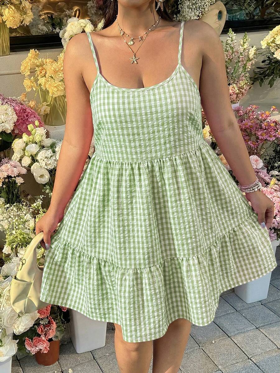 GalTyme Plus Size Spaghetti Strap Backless Summer Dress - Olive Green - View 1