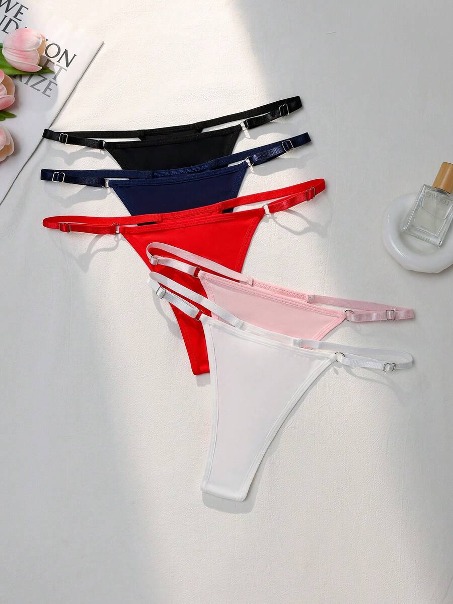 SHEIN 5条/包 简约舒适可调节腰围女士内裤 - 彩色 - 查看 1