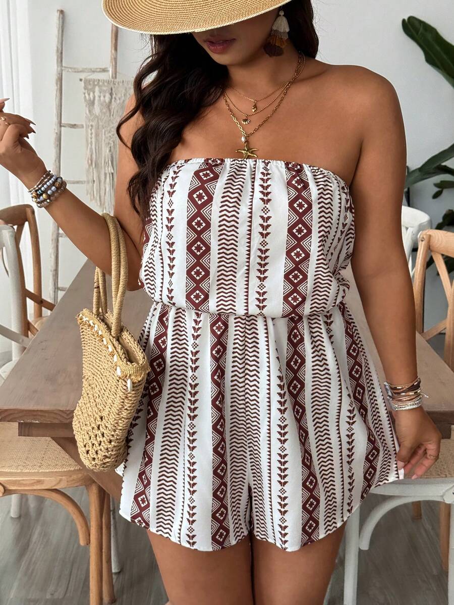 SHEIN VCAY Plus Floral Print Tube Romper Spring Summer Women Plus Floral Print Tube Romper Spring Summer Women - Multicolor - View 1