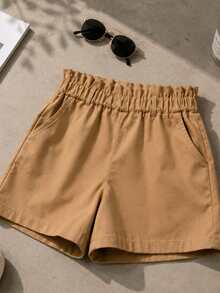 Short gabardina cintura elástica - Camel - Ver 5